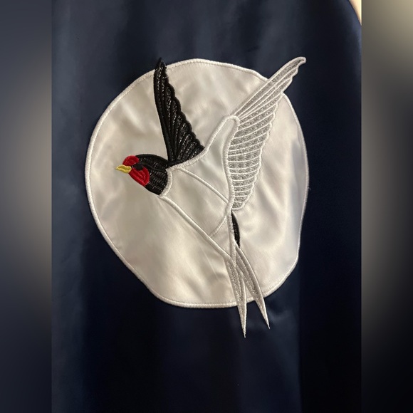 Toka Uomo Embroidered Bird Bomber Satin Jacket - Picture 6 of 13